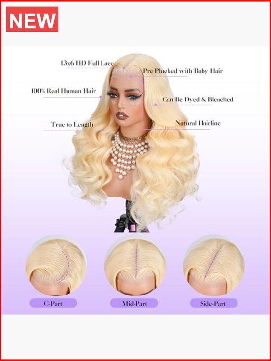 13x6 Lace Front Wig Human Hair Pre Plucked 250 Density 24 Inch Body Wave main image 5